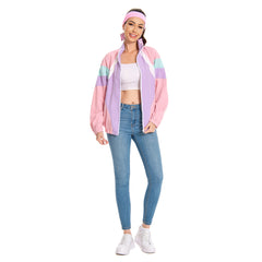 Damen Jacke Leichtgewicht Farbe Block Bomber Jacke 80er Jahre Windbreaker