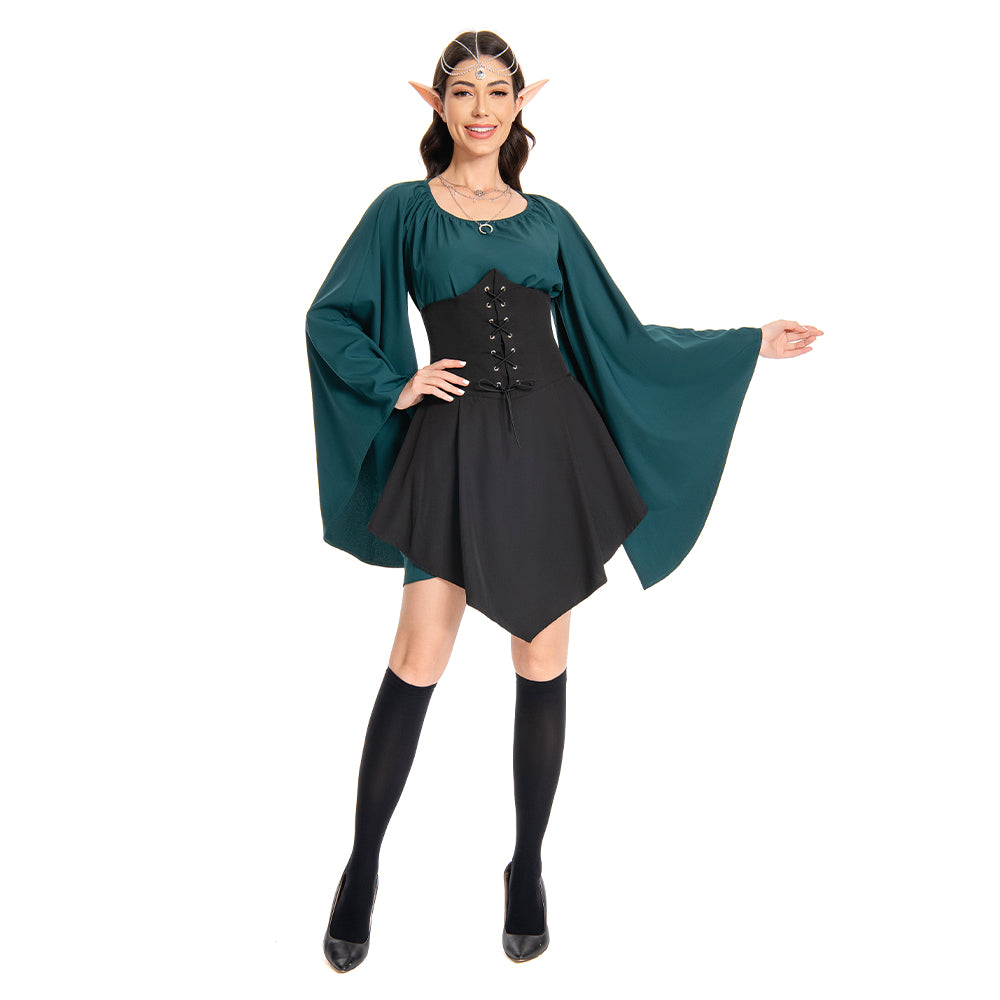 Damen Kleid Renaissance Elf Cosplay Kostüm Outfits Halloween Karneval Anzug