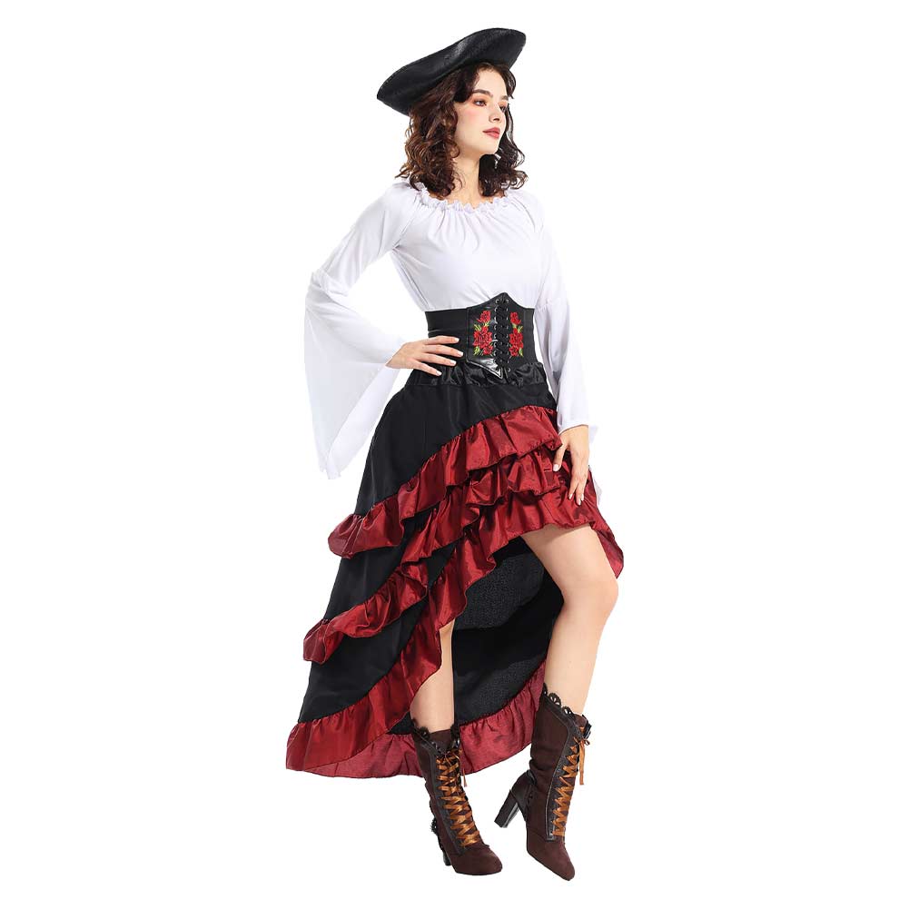 Damen Mittelalterliche Piraten Bühne Mittelalterkleid Performance Cosplay Kostüm Outfits Halloween Karneval Anzug