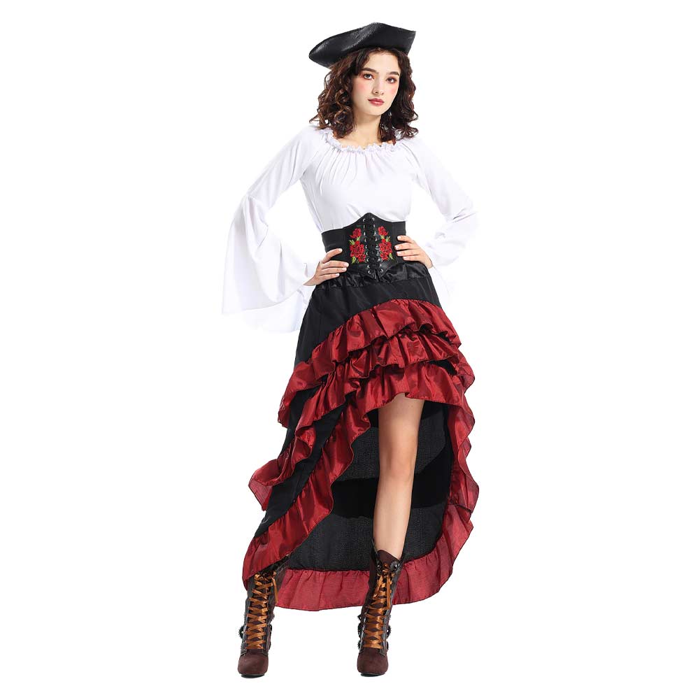 Damen Mittelalterliche Piraten Bühne Mittelalterkleid Performance Cosplay Kostüm Outfits Halloween Karneval Anzug