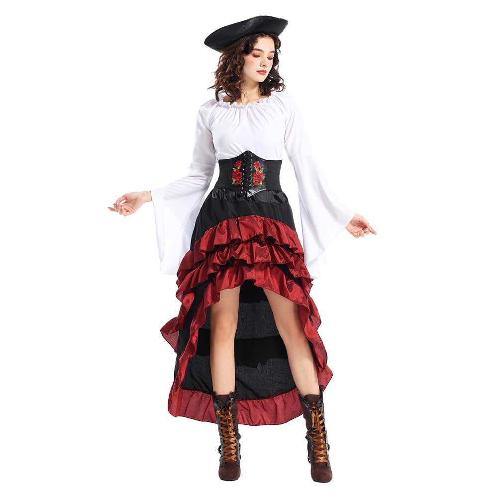 Damen Mittelalterliche Piraten Bühne Mittelalterkleid Performance Cosplay Kostüm Outfits Halloween Karneval Anzug