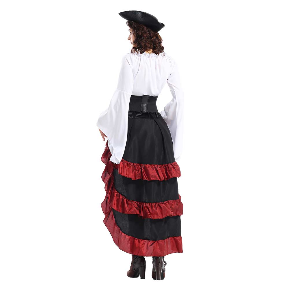 Damen Mittelalterliche Piraten Bühne Mittelalterkleid Performance Cosplay Kostüm Outfits Halloween Karneval Anzug