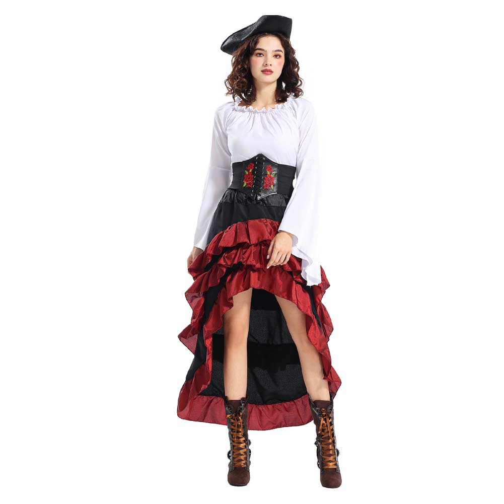 Damen Mittelalterliche Piraten Bühne Mittelalterkleid Performance Cosplay Kostüm Outfits Halloween Karneval Anzug