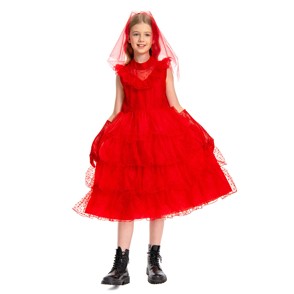 Kinder Mädchen Kleid Lydia Beetlejuice Cosplay Kostüm Outfits Halloween Karneval Anzug