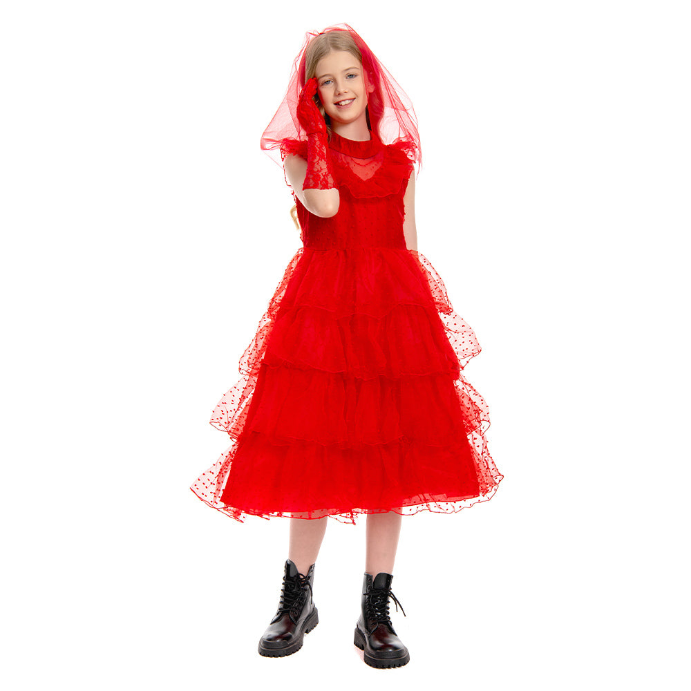 Kinder Mädchen Kleid Lydia Beetlejuice Cosplay Kostüm Outfits Halloween Karneval Anzug