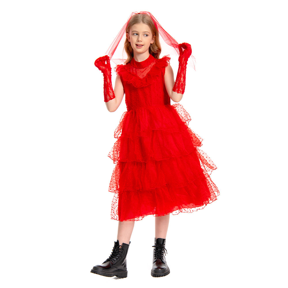 Kinder Mädchen Kleid Lydia Beetlejuice Cosplay Kostüm Outfits Halloween Karneval Anzug