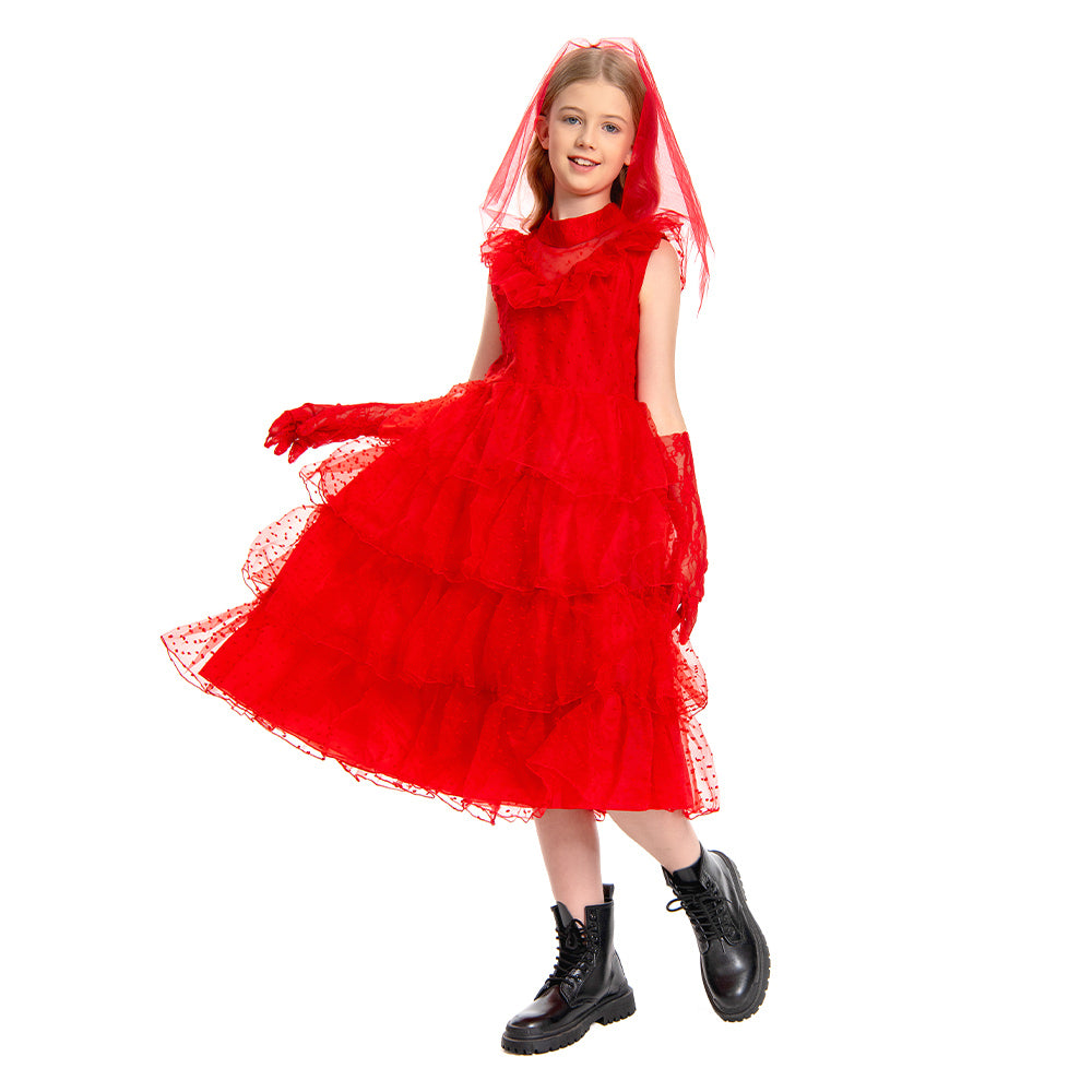 Kinder Mädchen Kleid Lydia Beetlejuice Cosplay Kostüm Outfits Halloween Karneval Anzug