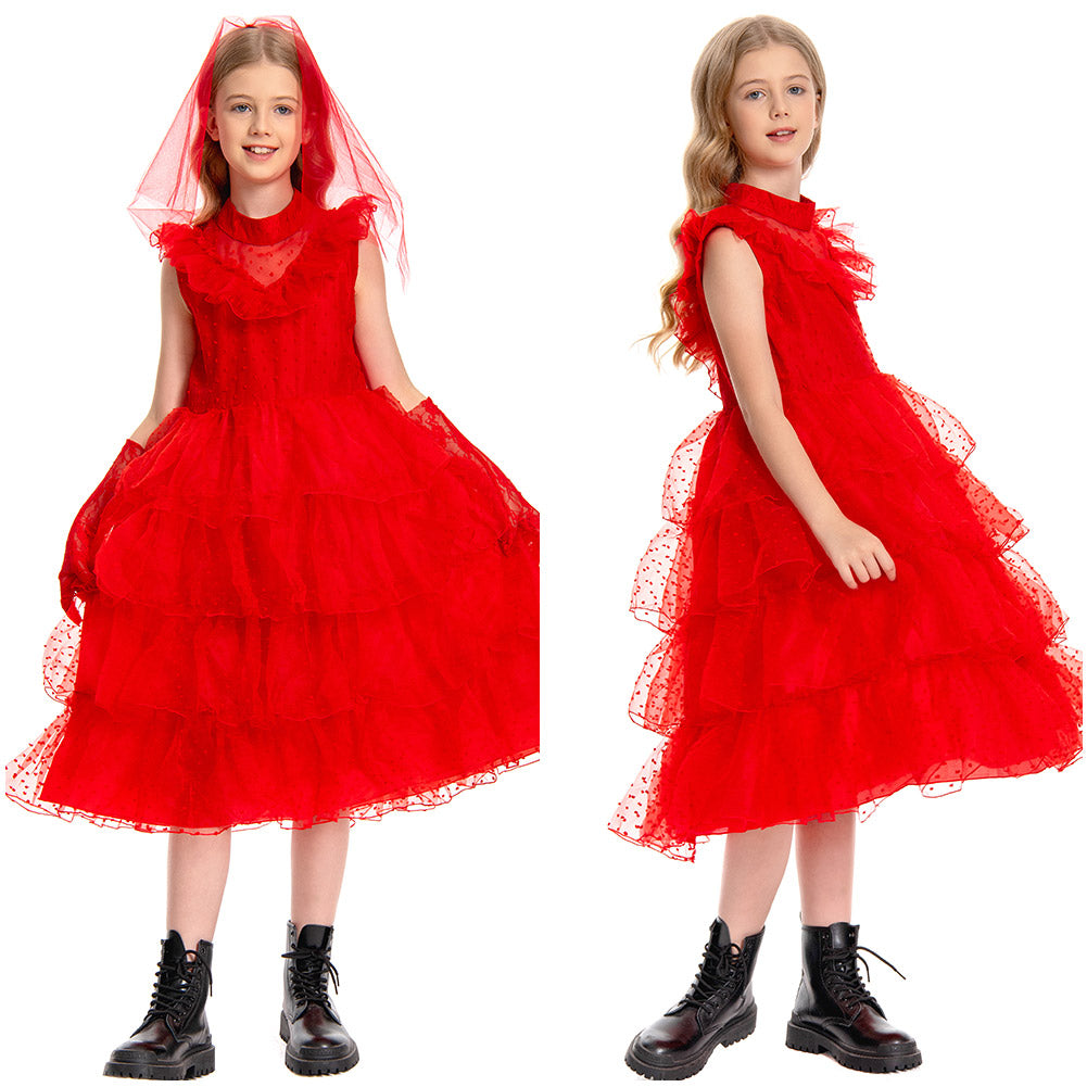 Kinder Mädchen Kleid Lydia Beetlejuice Cosplay Kostüm Outfits Halloween Karneval Anzug