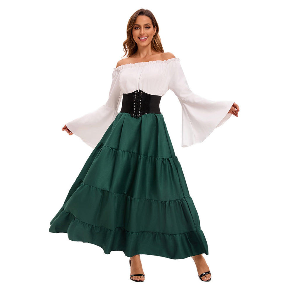 Damen Mittelalterliches Retro Kleid mit ausgestellten Ärmeln Cosplay Kostüm Mittelalterkleid Outfits Halloween Karneval Anzug