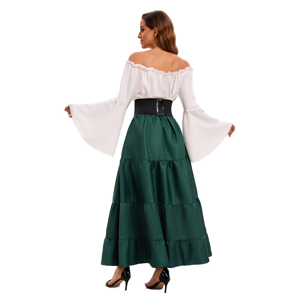 Damen Mittelalterliches Retro Kleid mit ausgestellten Ärmeln Cosplay Kostüm Mittelalterkleid Outfits Halloween Karneval Anzug