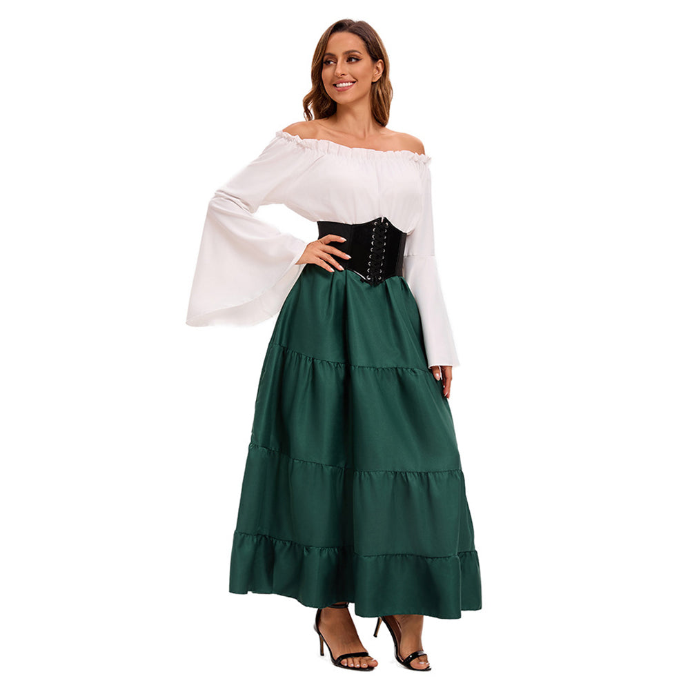 Damen Mittelalterliches Retro Kleid mit ausgestellten Ärmeln Cosplay Kostüm Mittelalterkleid Outfits Halloween Karneval Anzug