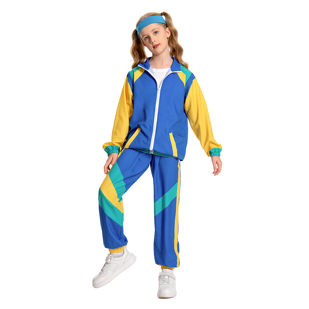 Kinder Bühnenkostüm Blau Retro Tanzkleidung Sportbekleidung Set Outfits Halloween Karneval Anzug