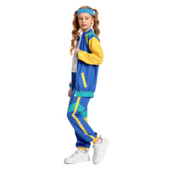 Kinder Bühnenkostüm Blau Retro Tanzkleidung Sportbekleidung Set Outfits Halloween Karneval Anzug