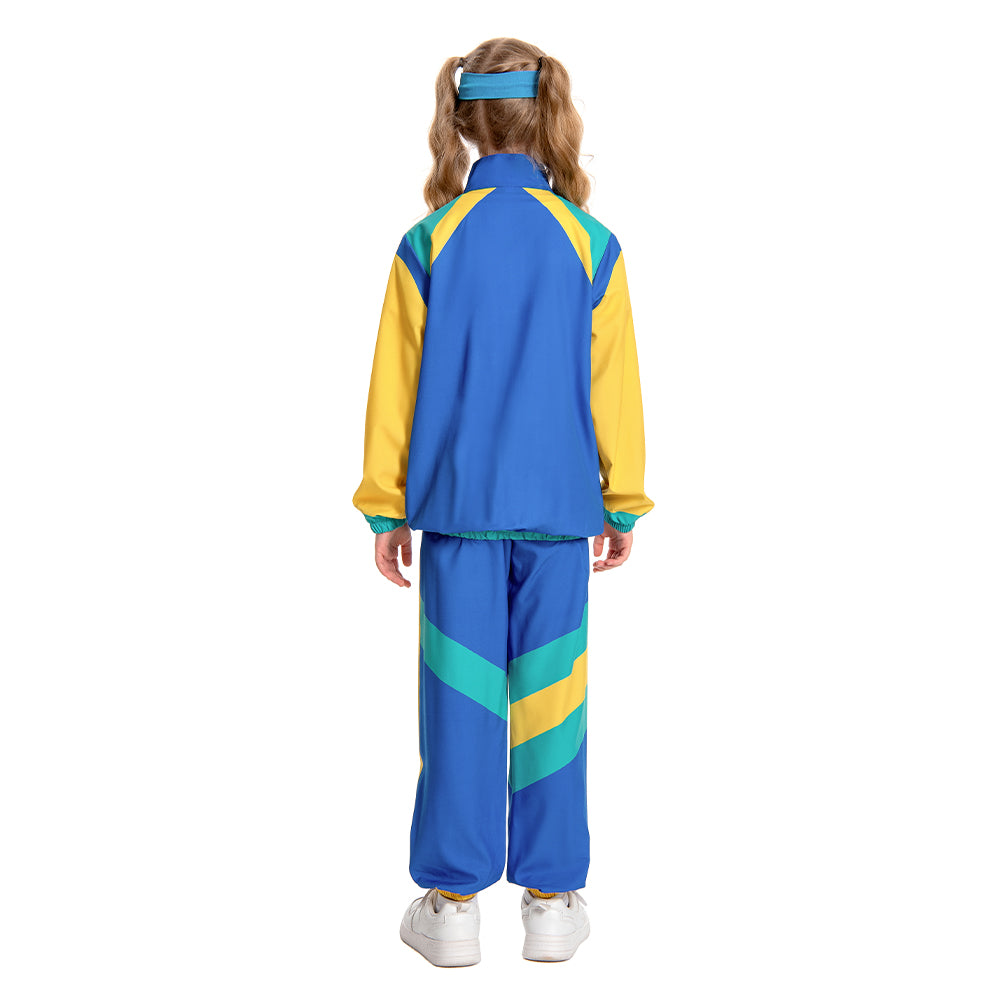 Kinder Bühnenkostüm Blau Retro Tanzkleidung Sportbekleidung Set Outfits Halloween Karneval Anzug