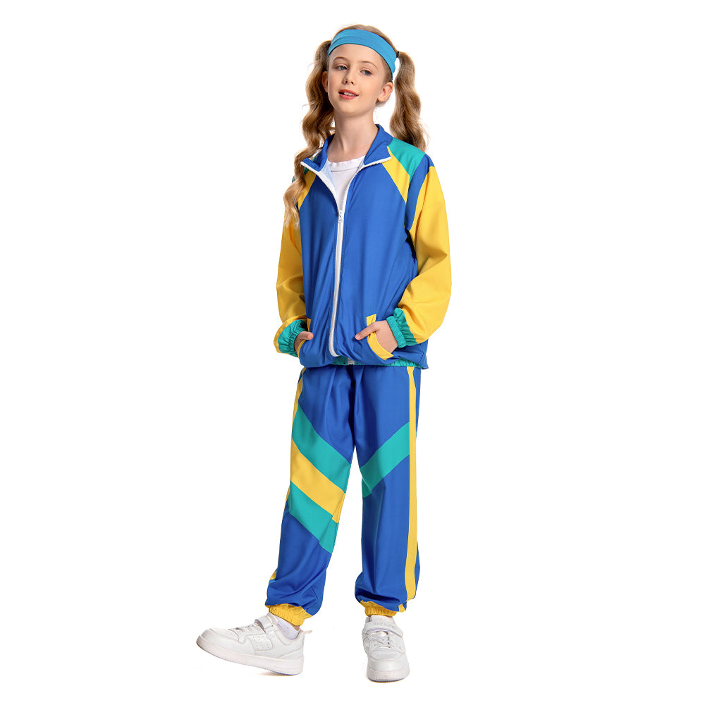 Kinder Bühnenkostüm Blau Retro Tanzkleidung Sportbekleidung Set Outfits Halloween Karneval Anzug