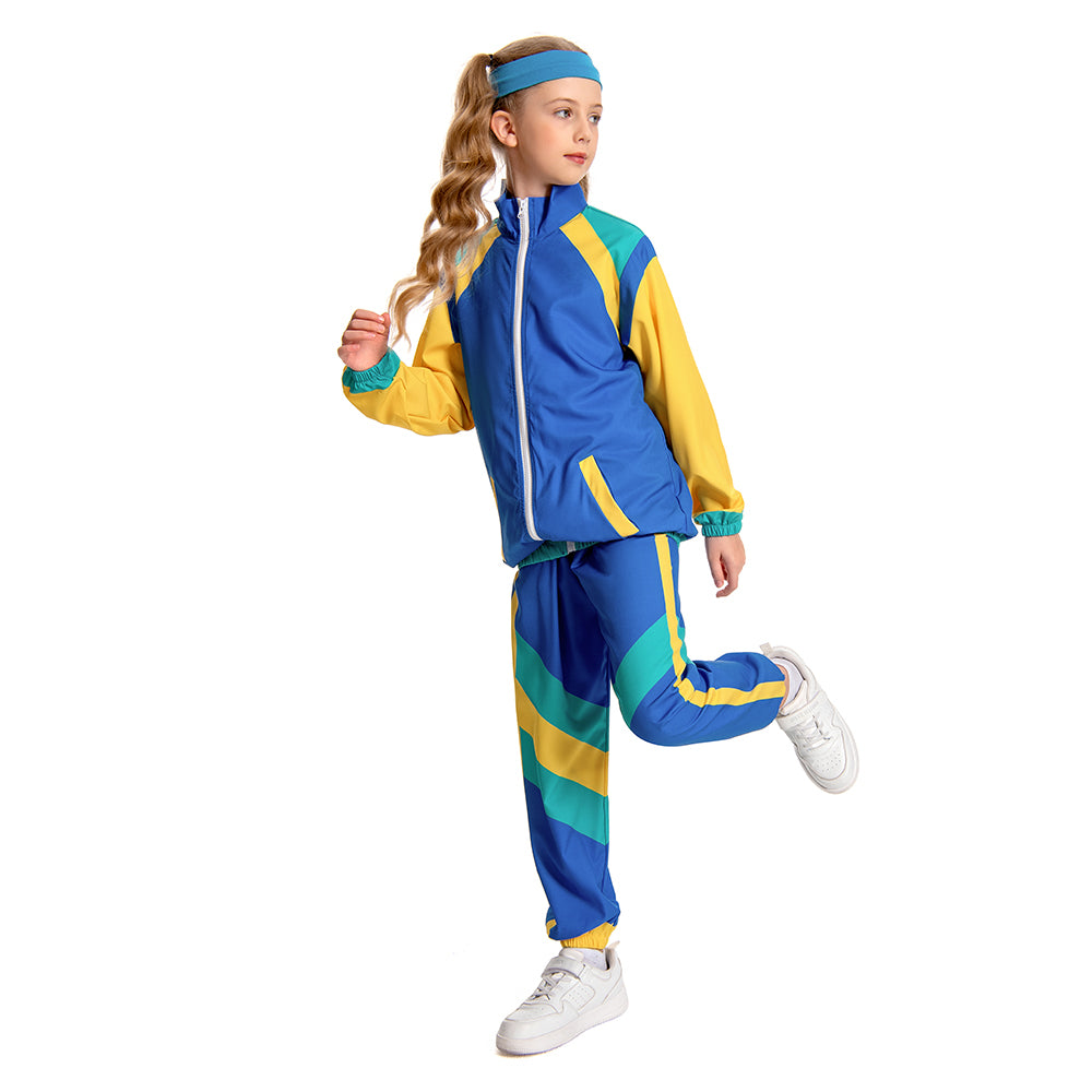 Kinder Bühnenkostüm Blau Retro Tanzkleidung Sportbekleidung Set Outfits Halloween Karneval Anzug