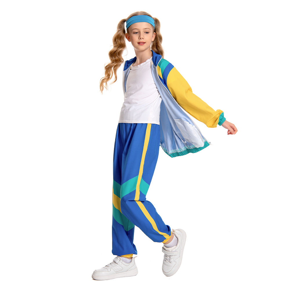 Kinder Bühnenkostüm Blau Retro Tanzkleidung Sportbekleidung Set Outfits Halloween Karneval Anzug