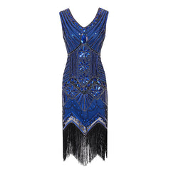 Damen Erwachsene Flapper Kleider Charleston Kleid Voller Pailletten Retro 1920er Jahre Stil V-Ausschnitt Motto Party Kostüm Kleid