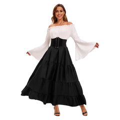 Damen Mittelalterliches Retro Kleid mit ausgestellten Ärmeln Cosplay Kostüm Outfits Halloween Karneval Anzug