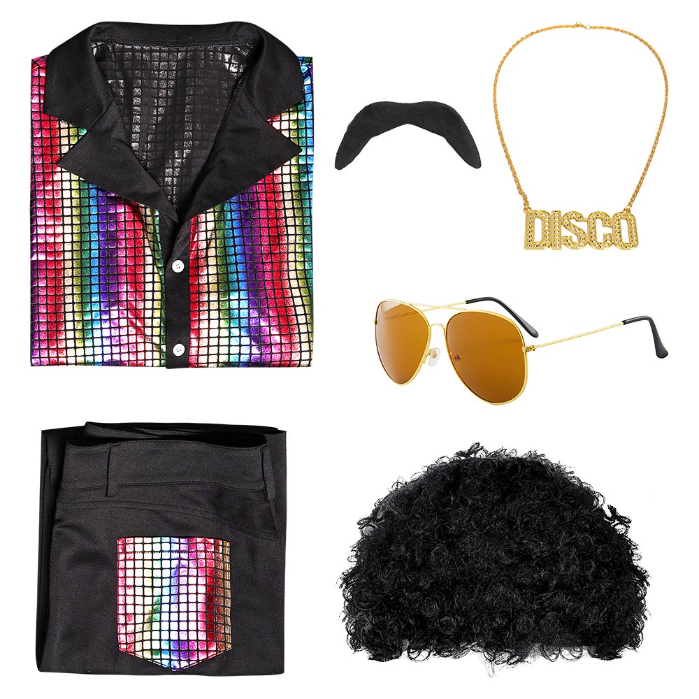 Herren 70er Disco Cosplay Kostüm Outfits Halloween Karneval Anzug