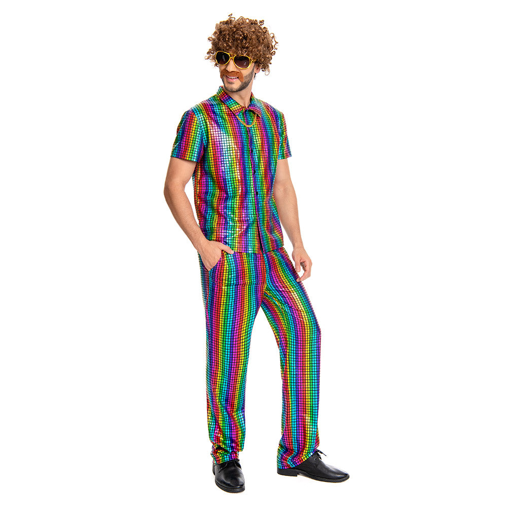 Herren 70er Jahre Cosplay Kostüm Outfits Halloween Karneval Anzug Disco