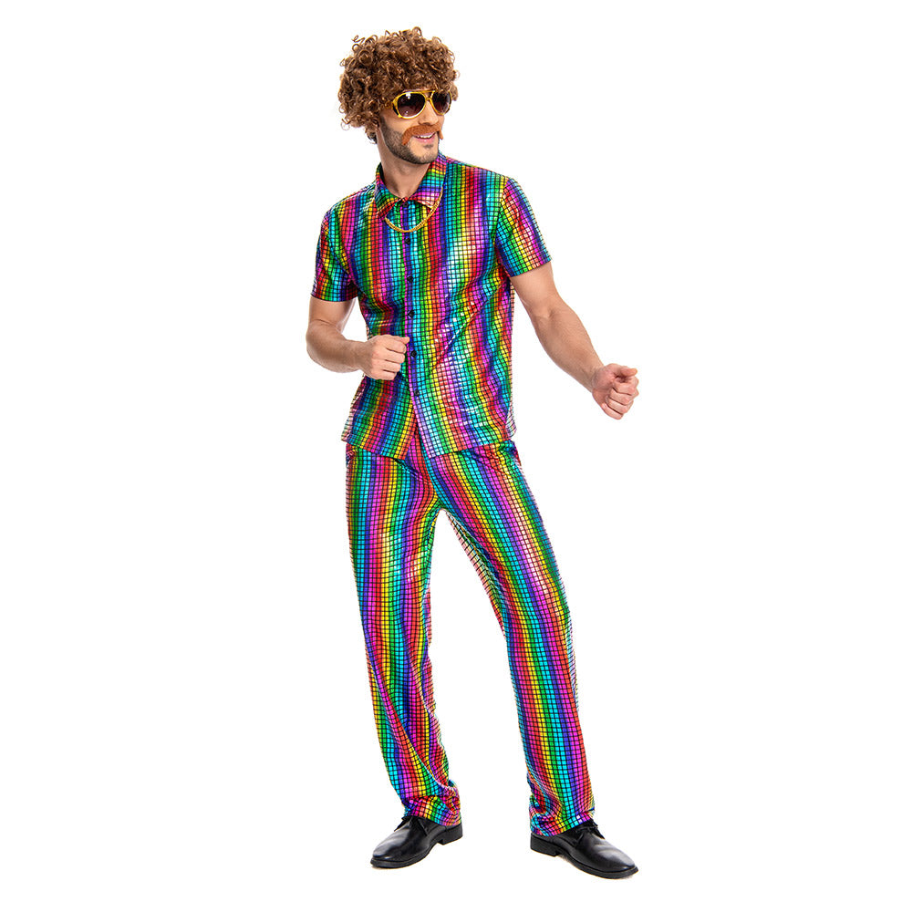 Herren 70er Jahre Cosplay Kostüm Outfits Halloween Karneval Anzug Disco