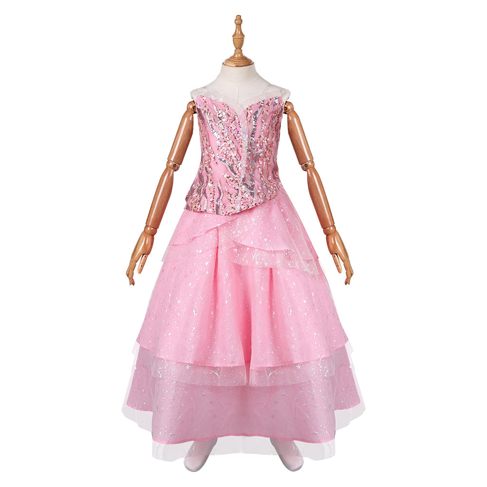 Kinder Mädchen Glinda cos Kleid Wicked Cosplay Kostüm Outfits Halloween Karneval Anzug