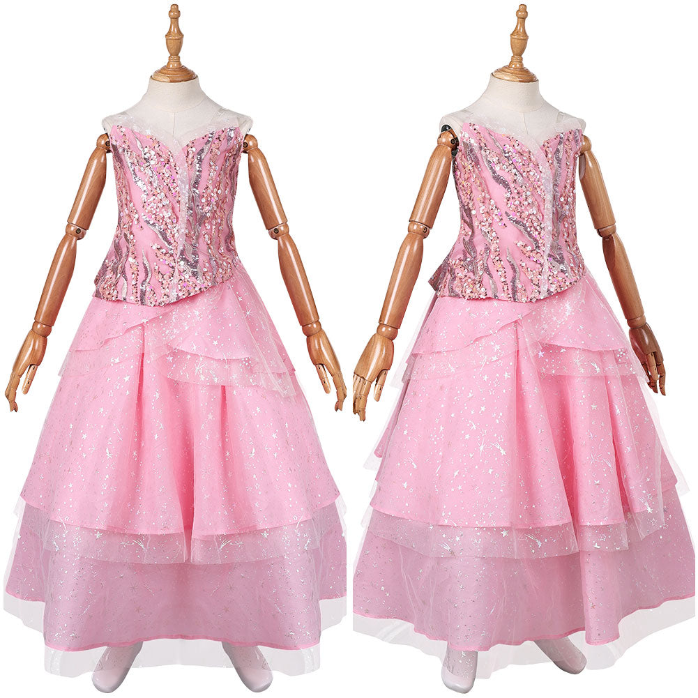 Kinder Mädchen Glinda cos Kleid Wicked Cosplay Kostüm Outfits Halloween Karneval Anzug