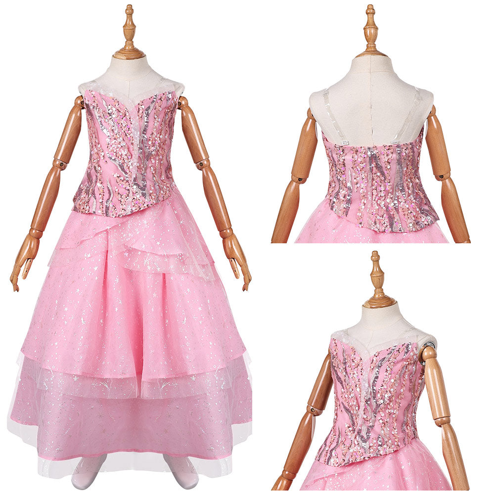 Kinder Mädchen Glinda cos Kleid Wicked Cosplay Kostüm Outfits Halloween Karneval Anzug