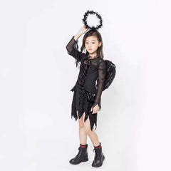 Kinder Mädchen Kleid Cosplay Kostüm Outfits Halloween Karneval Anzug Schwarz Engel Horror Hexe Teufel Vampir