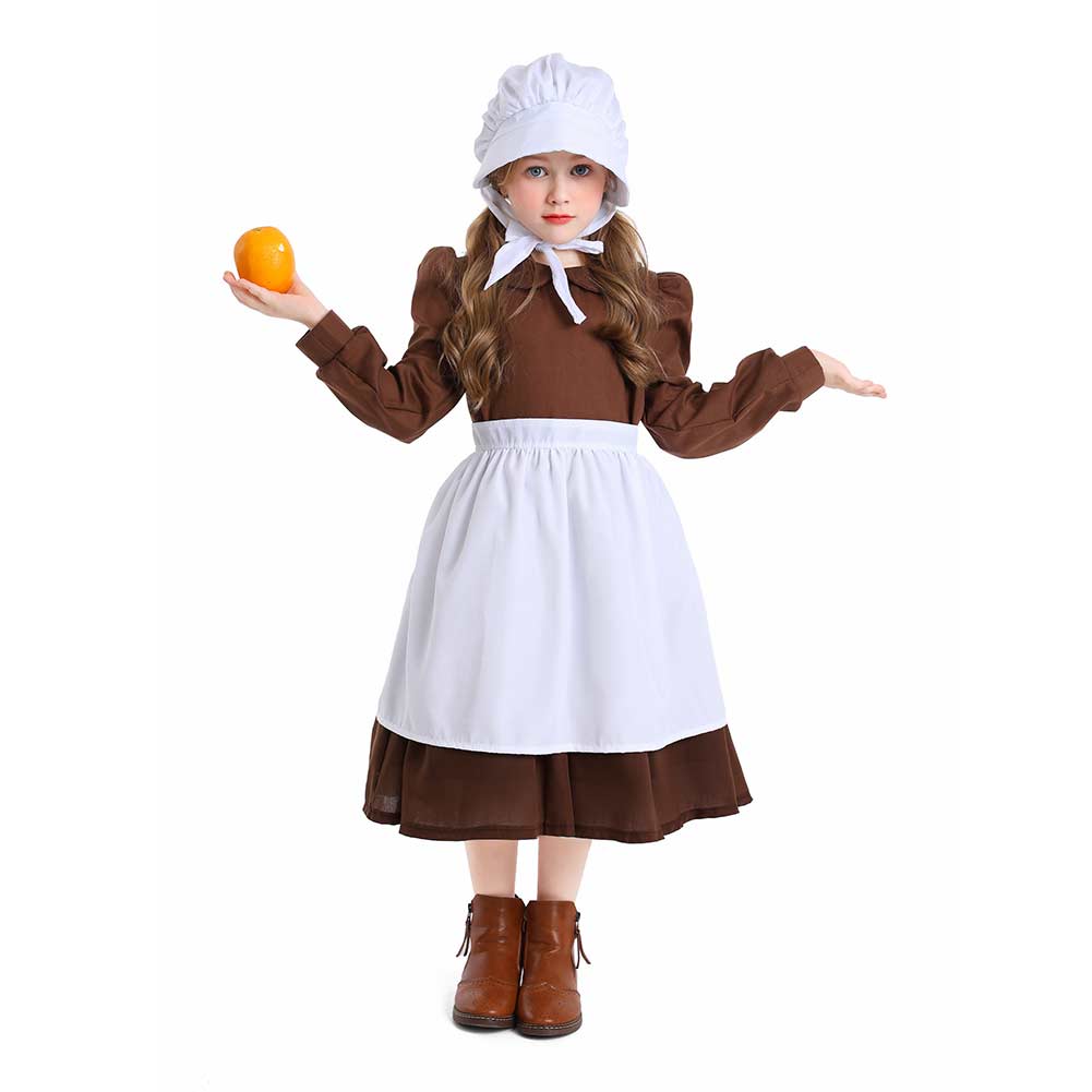 Kinder Mädchen Thanksgiving 17Jahrhundert Kolonialstil Pilger Hirtenmädchen Kleid Cosplay Kostüm Outfits Halloween Karneval Anzug