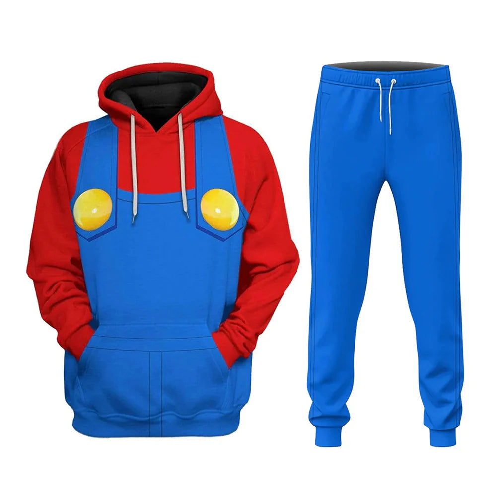 Super Mario Luigi Cosplay Hoodie 3D Druck Kapuzenpulli Hose Druck Jogger Hose Set