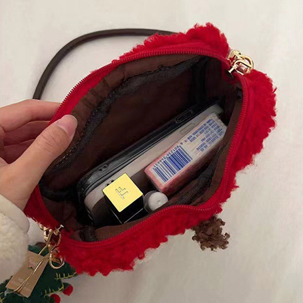 Weihnachten Lammhaar Apfel Handtasche Plüsch niedlich kleine Tasche Umhängetasche Halloween Karneval Kostüm Zubehör