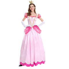 Damen Halloween Princess Peach Lang Kleid Cosplay Erwachsene Kostüm