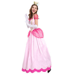 Damen Halloween Princess Peach Lang Kleid Cosplay Erwachsene Kostüm