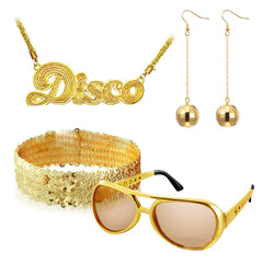 80S Disco Ohrensonnenbrille Neacklace Armband Set Halloween Lustig Verkleiden Zubehör Geschenke