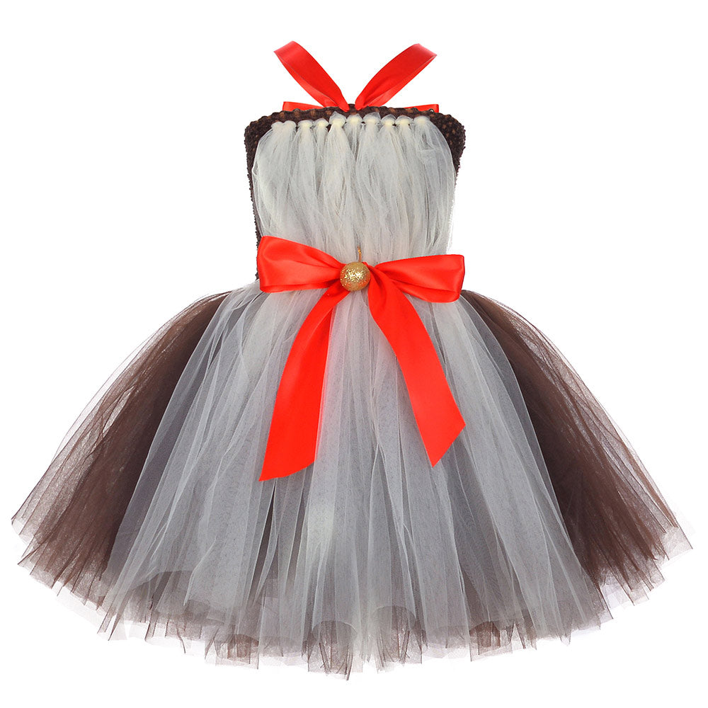 Weihnachten Mädchen Tutu Kleid Tüllkleid Geburstag Festkleid Ärmellos Rentier Kostüm