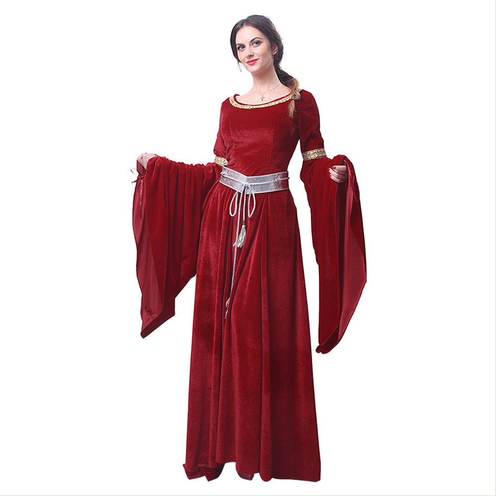 Damen Mittelalter Kleid Langarm Gothic Viktorianischen Königin Kostüm O-Ausschnitt Renaissance Kleid Bodenlänge