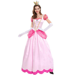 Damen Halloween Princess Peach Lang Kleid Cosplay Erwachsene Kostüm