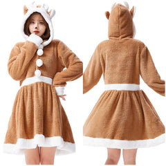 Damen Weihnachten Rentier Schlafkleid Cosplay Kostüm Weihnachtskleid