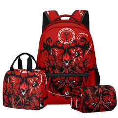 Hazbin Hotel Alastor Schultasche Reise Rucksack Umhängetasche Federtasche Dreiteiliges Set Geschenk für Kinder Studenten