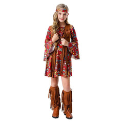 Kinder Mädchen Hippie Cosplay Kostüm Outfits Halloween Karneval Anzug