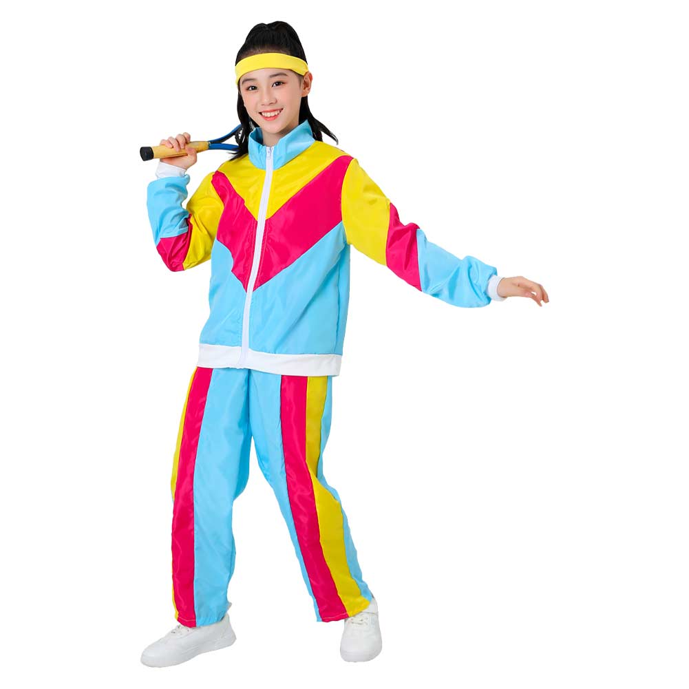 Kinder Mädchen Vintage Disco 70er 80er Sportbekleidung Top Hose Cosplay Kostüm Outfits Halloween Karneval Party Anzug